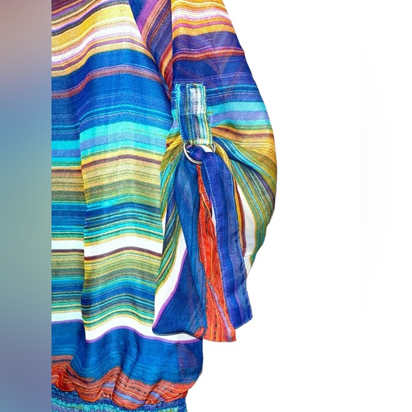 Peck & Peck Weekend Multi-color Stripe Peasant Top Size L - Picture 3 of 6